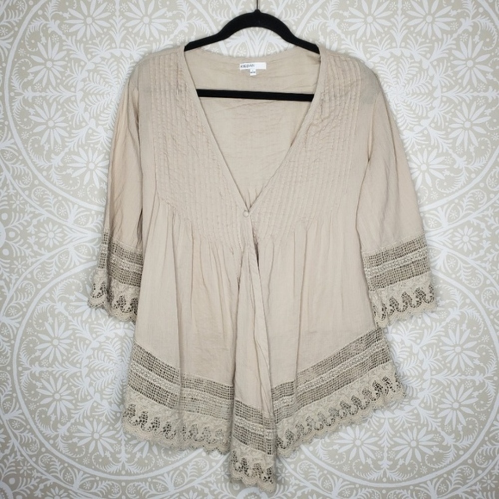 🎄KappAhl Boho Peasant Beige Top L
